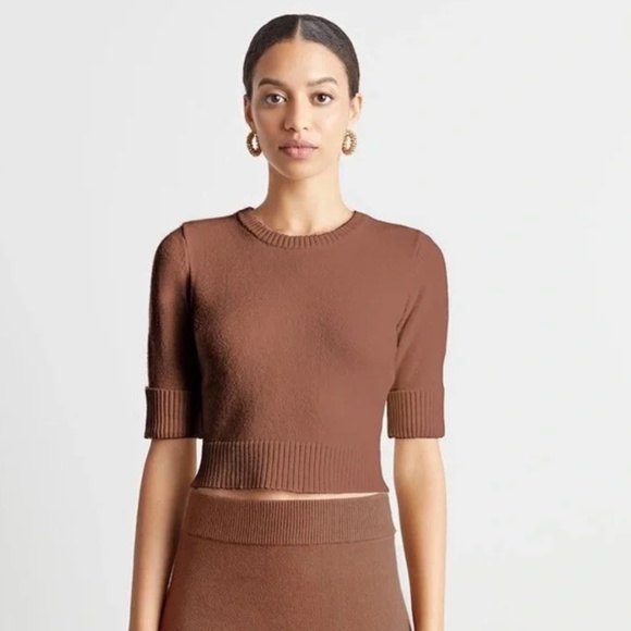 Who What Wear Natalie Cuffed Knit Sweater Top in Brown Clay - Picture 2 of 8